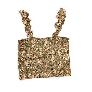 Aerie Floral Green Shirred Ruffle Strap Top Size Medium